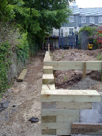 View from Lower Garden During Construction of Retaining Wall and Path.