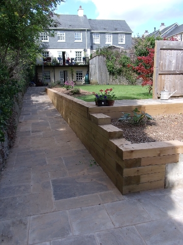 View from Lower Garden After Construction of Retaining Wall and Path.